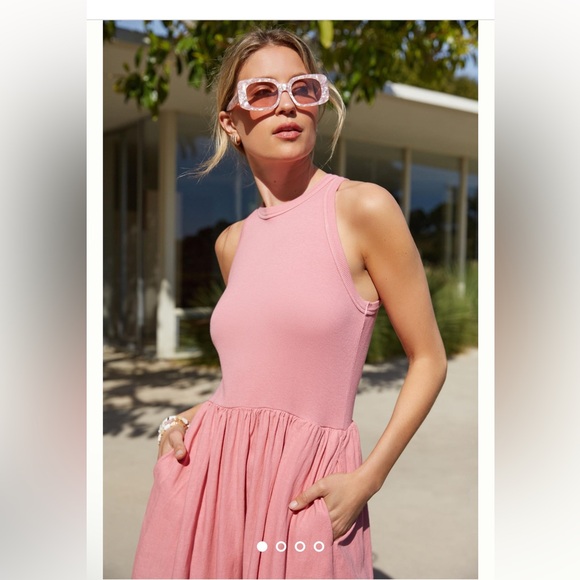 NWT Anthropologie Stateside A-line Crewneck Dress color pink size S - Picture 4 of 9